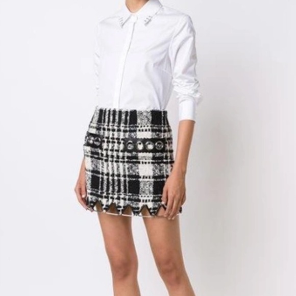 Alexander Wang checked plaid chain link mini skirt in black and white sz 2 - Picture 2 of 8